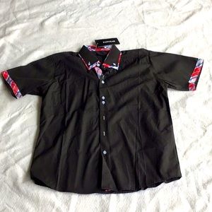 Fanyeah, boys black button down shirt. Sz Lg